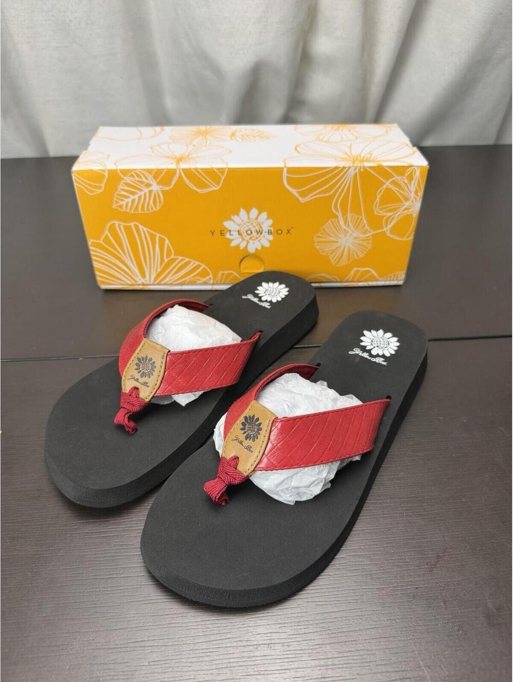 Yellow Box Cocoa Flip Flops Women 10 Red Platform Sandals Beach Vacation Boho
